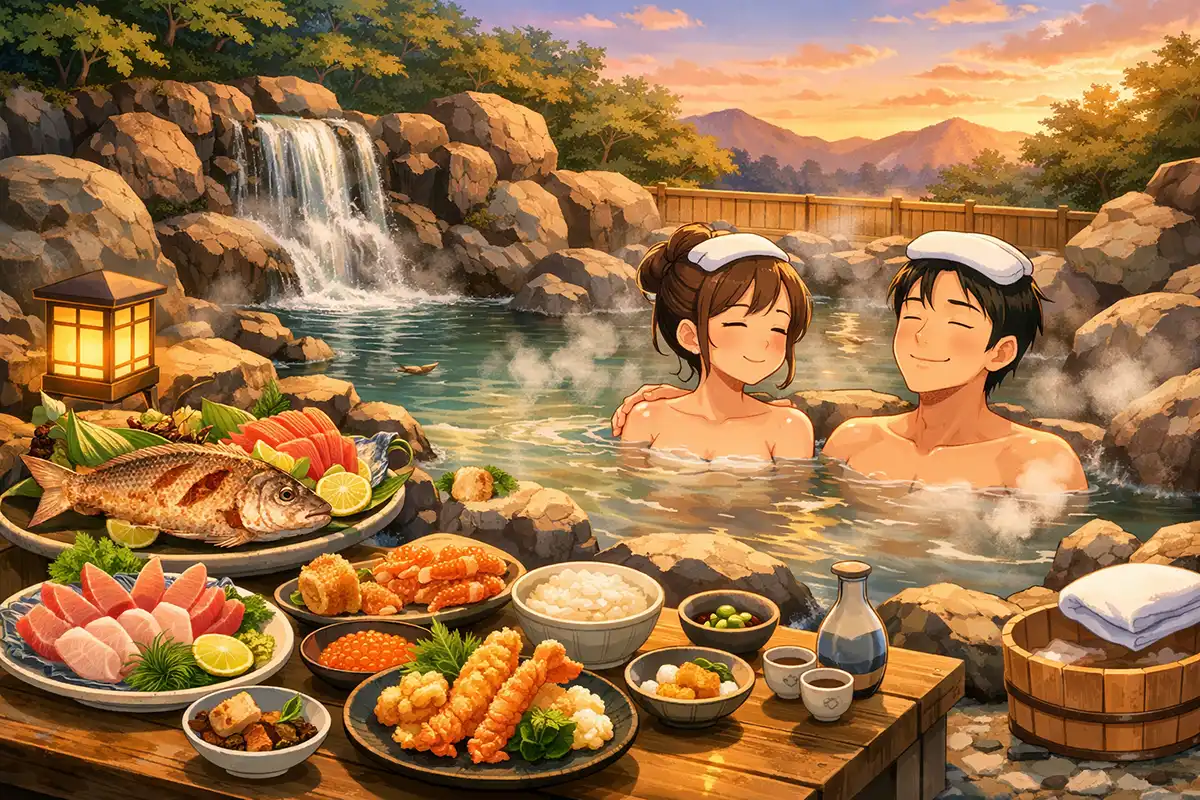 夏の旅行イメージ 美味しい魚と温泉で癒やされる旅のきっかけ