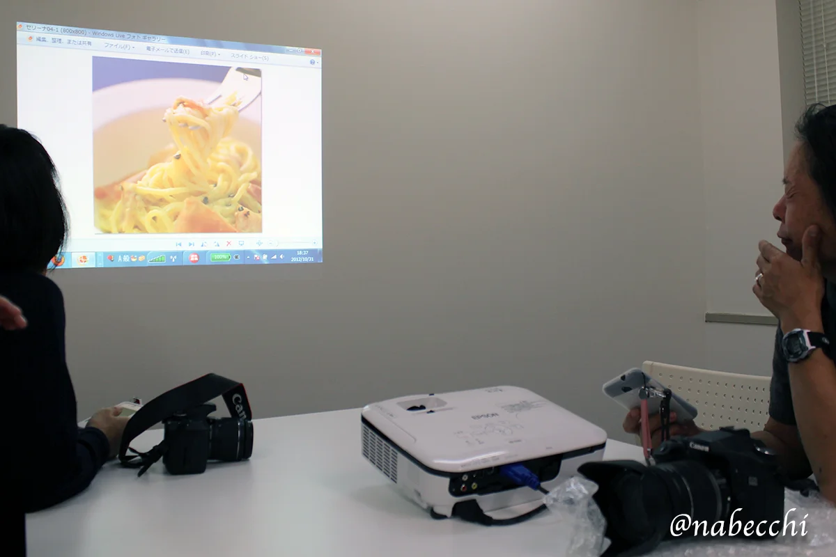 スパゲッティの撮影講座スライドとスポーツ写真講座を学ぶ風景