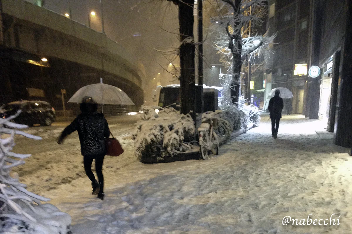 雪積もる道玄坂の夜