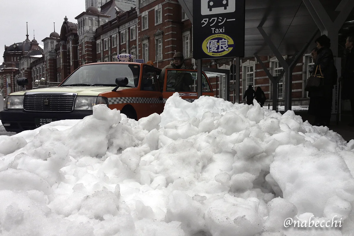 雪が積もった東京駅