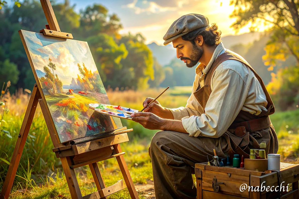 屋外で絵を描く