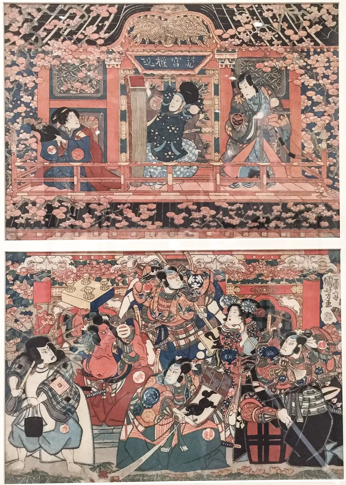 歌川国貞の賑やかな歌舞伎の浮世絵