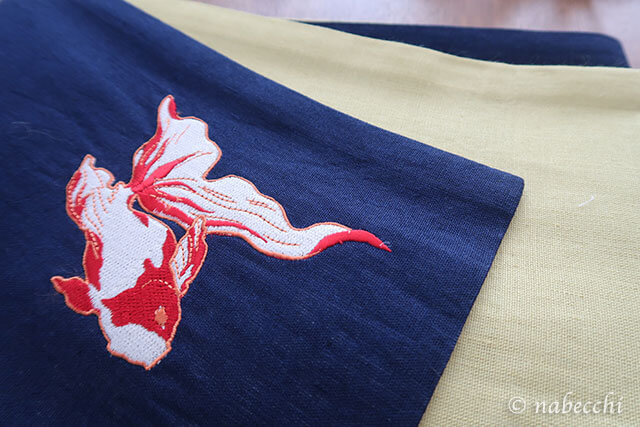 金魚刺繍半幅帯