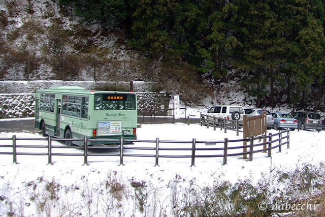 大雪の日 金剛山水越峠バス停